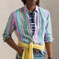 polo ralph lauren fun stripe linen shirt - m