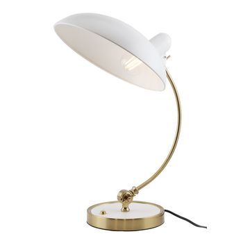Lámpara de mesa BOFA blanca y dorada con pantalla orientable Ø29 cm, diseño vintage minimalista, casquillo E27