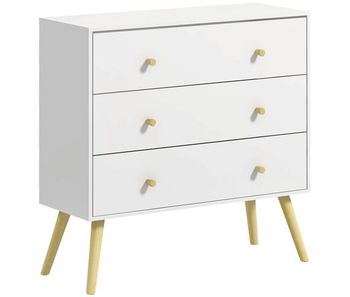 Homcom cómoda con 3 cajones cajonera de dormitorio con patas de madera de pino para salón oficina habitación carga 70 kg 80x30x80 cm blanco