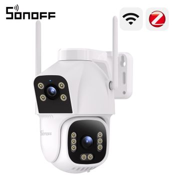 SONOFF CAM-C44HE, cámara de seguridad WiFi para exteriores con doble lente y resolución de 4MP, modelo DUO, con función PTZ y tecnología IP, y concentrador inteligente Zigbee 3.0 integrado para