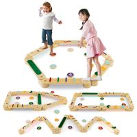 costway juego de vigas de equilibrio montessori con piedras para 1 ninos tablas de equilibrio de madera para coordinacion y habilidades motoras
