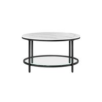 mesa de centro sofa de marmol de imitacion redonda estante de vidrio blanco marmol  negro tinta  80 x 46 cm
