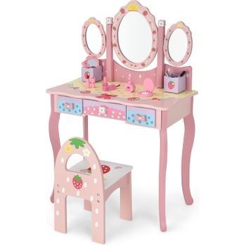 Set Tocador Infantil Con Espejo Tripartido Costway 77 X 42 X 29 Cm(madera)
