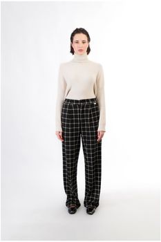 pantalón palazzo de tejido jacquard multiblack plaid