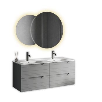 Composición Baño Lavabo Doble Solmira Gris En Mdf