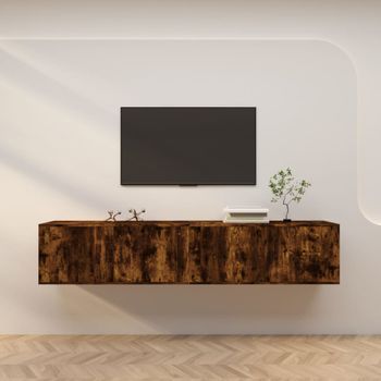 2 Uds Muebles Tv De Pared | Mueble De Salón | Armario Tv Roble Ahumado 100x34,5x40 Cm Cfw780874
