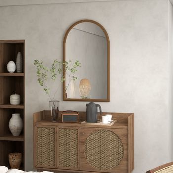 Espejo De Pared De Madera Vidrio Homcom 65x110 Cm-marrón Oscuro