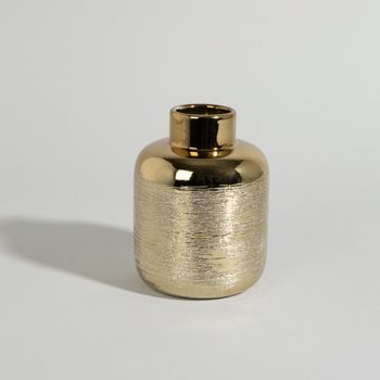 Jarrón estriado de gres dorado Alt.16 cm