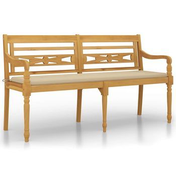 Banco Batavia Con Cojín Beige Madera Maciza De Teca 150 Cm
