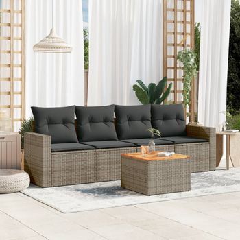 Conjunto De Sofás Jardín Con Cojines 5 Uds | Mueble Jardin Mesa Y Sillas Ratán Sintético Gris Cfw357273