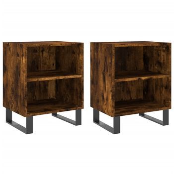 Mesita De Noche 30x40x50 Cm Madera Trabajada Y Hierro - Marrón