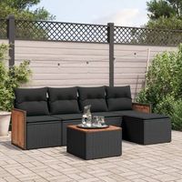 conjunto de sofas de jardin 6 uds  mueble jardin mesa y sillas y cojines ratan sintetico negro cfw391748