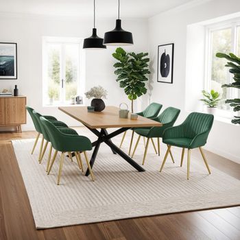 2 sillas de comedor, aterciopeladas, 58 x 62 x 82 cm, verde oscuro/oro
