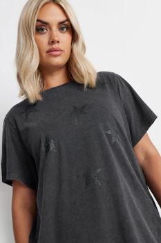 Yours Camiseta Algodón Gris Lavado Con Estrellas, Mujer Curvy Y Tallas Grandes, Yours