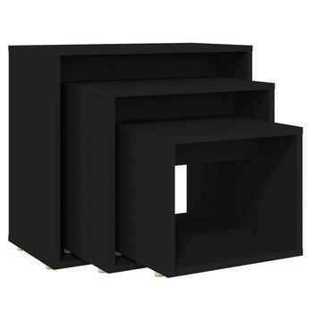 Mesas Apilables 3 Piezas Madera Contrachapada Negro