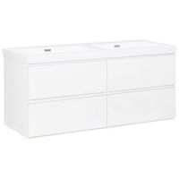 mueble de pared para bano con doble lavabo de mdf 4 cajones 120 x 46 cm blanco cardiel