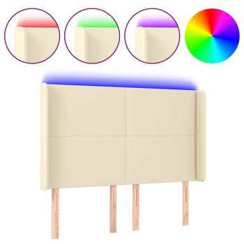 Cabecero，panel De Cabecero Con Led Cuero Sintético Color Crema 147x16x118/128 Cm