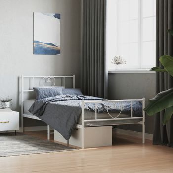 Cama Individual | Cama Para Adultos | Estructura Cama Metal Con Cabecero Y Pie Cama Blanca 90x190 Cm Cfw478286
