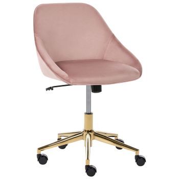 Silla De Oficina De Terciopelo Elegante Función Giratoria Ajustable Patas De Metal Rosa Bardsdale