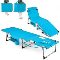 costway juego de 2 tumbonas plegables de playa con abertura para cara y almohada extraible respaldo en 4 posiciones con correa y asa para piscina jardin azul