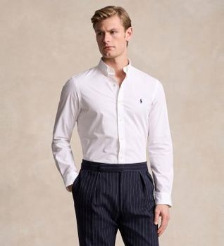 Polo Ralph Lauren para hombre. 710928254002 Camisa elástica de popelina Slim Fit blanco (M), Casual, Algodón, Manga larga