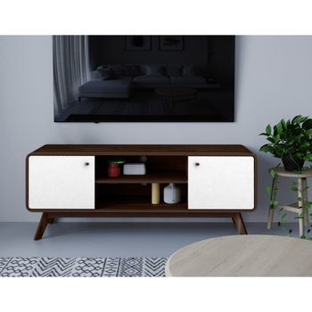 Mueble de tv con 2 puertas en efecto de nogal blanco