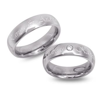 Alianzas de boda con grabado láser de tungsteno brillante