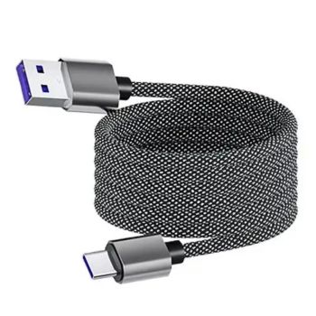 65W USB-C/A a USB-C de succión magnética, cable anti-enredos, carga rápida, transmisión de datos, núcleo de cobre estaña