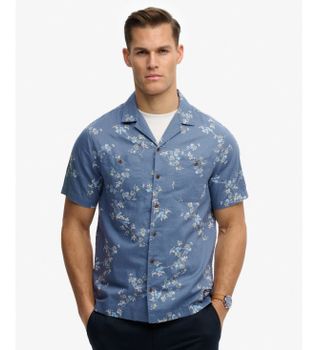 Superdry para hombre. M4011130A Camisa Printed azul (M), Casual, Algodón, Manga corta