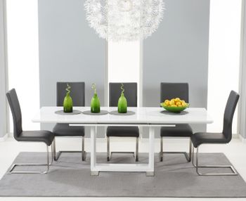 Bianco 160cm White High Gloss Extending Dining Table with 4 Malaga Chairs