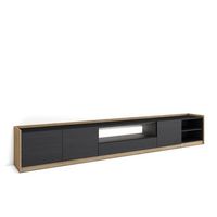 mueble tv television muebles de salon almacenaje 310x50x37 cm para tv hasta 80 led estilo moderno negro y roble