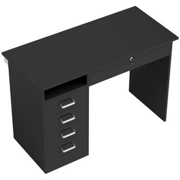 HOMCOM Escritorio moderno con 5 cajones, gran superficie, 1 compartimento abierto, cajón con cerradura, 110 x 50 x 76cm, negro