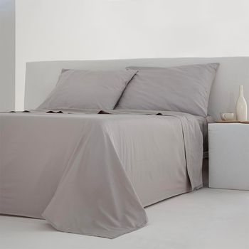Juego De Sábanas Noa Gris Percal Algodón  200 Hilos 270x260 Cama 180