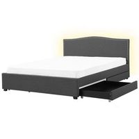 cama tapizada en poliester gris 180 x 200 cm diseno tradicional con cabecero glamour con almacenaje y led blanca montpellier