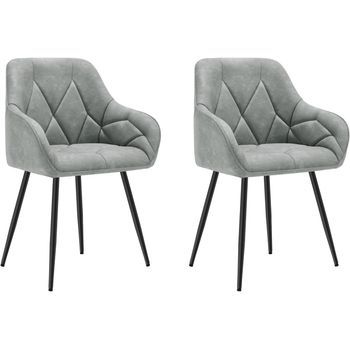 Set 2 Sillas De Comedor De Piel Sintética Sillas De Cocina Con Respaldo Reposabrazos Patas De Metal Silla Ergonómica - Gris - Woltu