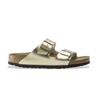 Birkenstock para mujer. 1016110 Sandalias de Piel Arizona Birko Flor (Ajuste Regular) dorado (41), Plano, Ninguno, Casual