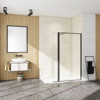aica walkin mampara panel de ducha borde de serigrafia negra 2 hojas vidrio 8mm antical con barra1 negra mate 90cm tamano939-95940x200cm