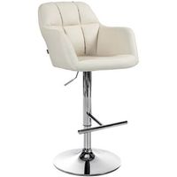 taburete de bar trona x1 funcion de rotacion de 360 en pvc color crema con costuras decorativas base de metal cromado 100005255