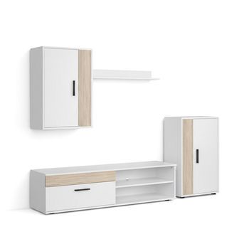 Salón Modular Con Mueble Tv En Blanco Artik Y Roble Canadian 190 Cm Lunet