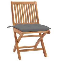 pack 2 uds sillas de jardin  silla de exterior  sillon madera maciza de teca con cojines gris