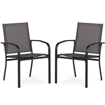 Costway Juego de 2 Sillas de Exteriores Apilables con Resplado Alto Asiento Ancho Reposabrazos para Exterior 61 x 57,5 x 89 cm Gris