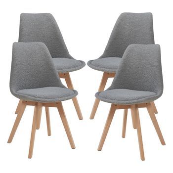 Juego De 4 Sillas De Comedor Fläten Estilo Escandinavo 82x49x54cm Bouclé - Gris [en.casa]