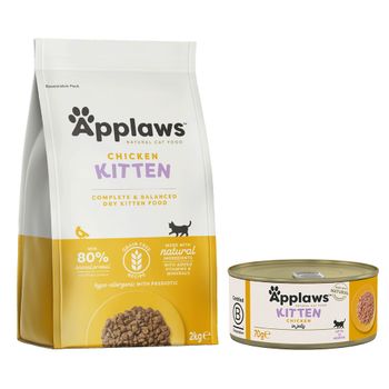 Pack nutrición mixta: pienso + latas Applaws - 2 kg Kitten para gatitos + 6 x 70 g Kitten con pollo