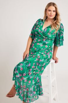 Yours London Vestido Midi Verde Estampado De Flores, Mujer Curvy Y Tallas Grandes, Yours London
