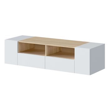 Mueble Tv Tania 4 Puertas Color Blanco Y Roble, 138 Cm (ancho) 42 Cm (profundo) 36 Cm (altura)