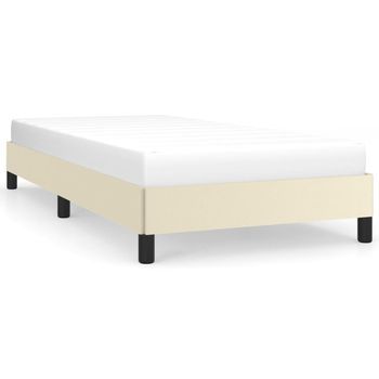 Cama Individual | Cama Para Adultos | Estructura De Cama Sin Colchón Cuero Sintético Crema 90x200 Cm