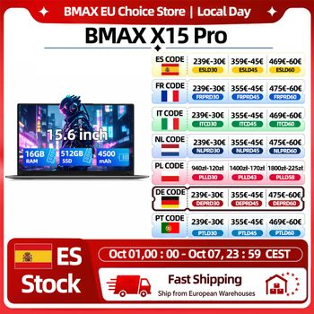Bmax X15 Pro, portátil con pantalla de 15,6 pulgadas, 16 GB de RAM, SSD de 512 GB, procesador Intel de 12.ª generación N100, Windows 11, resolución de 1920 x 1080, HDMI, Wi-Fi, USB.