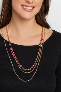 Juego 3 Collares Dorados Piedras Rosas