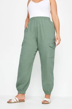 Yours Bombachos Verdes Cargo En Estameña De Algodón, Mujer Curvy Y Tallas Grandes, Yours