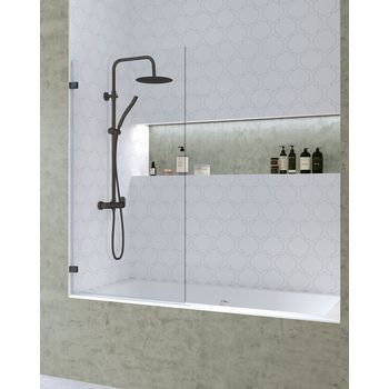 Mampara De Bañera Frontal Puerta Abatible | Vidrio Templado 6mm Antical | Altura 150cm | 85cm Negro | Transparente - 85 Cm - Negro Mate